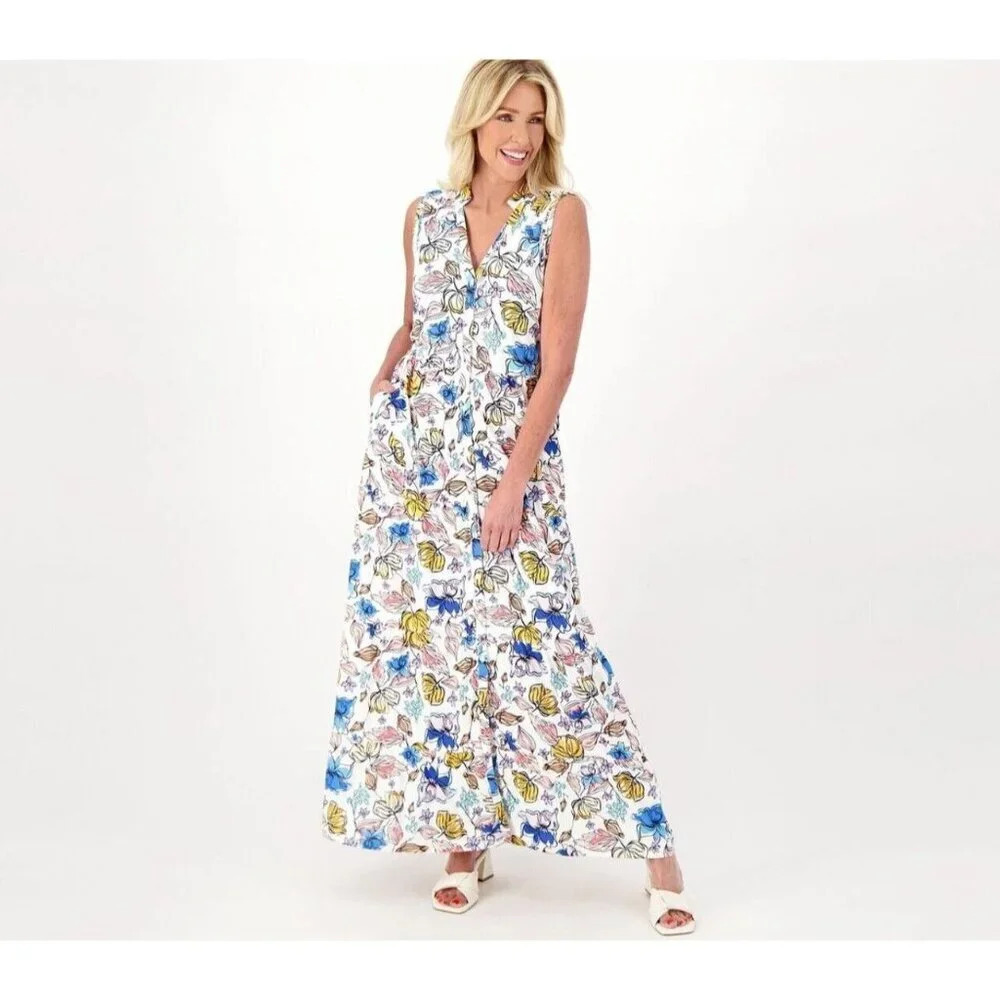 Tolani Collection Tiered Maxi Dress Size Small White Floral Vacation Flowy